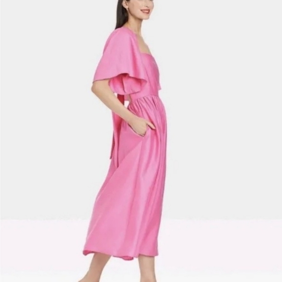 A New Day - Flutter Short Sleeve Tie Back Dress - Barbie Bubble Gum Pink - M - Picture 3 of 4